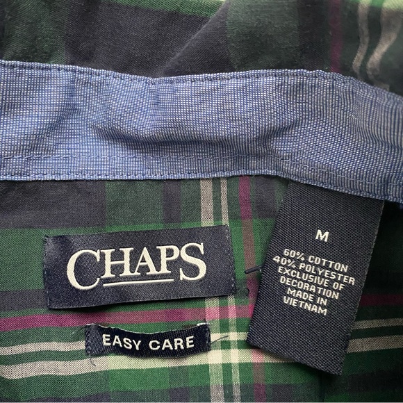 Chaps Navy and Green Plaid Button Down Shirt - Picture 3 of 5